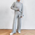 thumbnail image 3 of CILENON Airport Travel Outfit Women Women's High Neck 2 Piece Sweatsuit Long Sleeve Knit Sweater Tops Wide Leg Pants Set Outfits Women's Travel Outfits Womens Sweatsuits 2 Piece Set (Gray,XL), 3 of 5