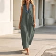 thumbnail image 2 of SAWOBUUN Womens Sleeveless Maxi Dress V Neck Contrast Collar Caftan Dress Casual Loose Fit Cotton Linen Long Sundress with Large Pockets, 2 of 7