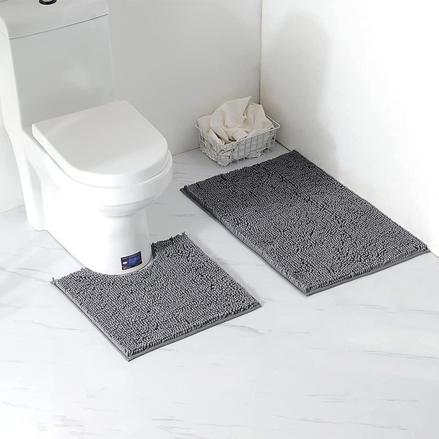 Bath Mat Non Slip Bathroom Mat Waterproof Bath Rugs Bathroom Absorbent Soft Foot Bath two-piece Gray