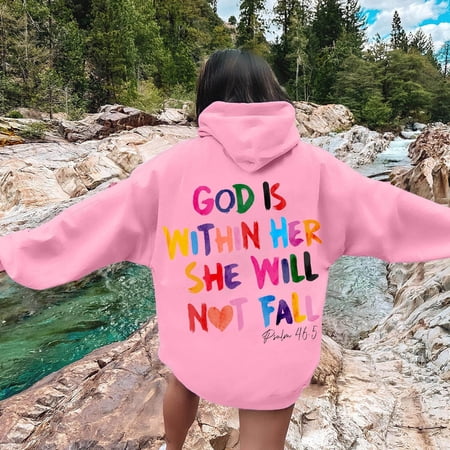 SIYUDAN Women s Hoodies Sweatshirts Jesus Loves You Print Hooded Sweatshirts Graphic Hoodie Oversized Pullover Sweatshirts Fall Clothes For Women 2025 Casual Wear