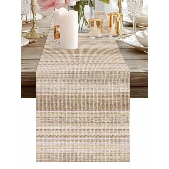 Linen Textured Striped Table Runners 108 Inches Long Farmhouse Beige Lines Kitchen Dining Table Runner Dresser Scarves for Party Coffee Holiday Party Decor