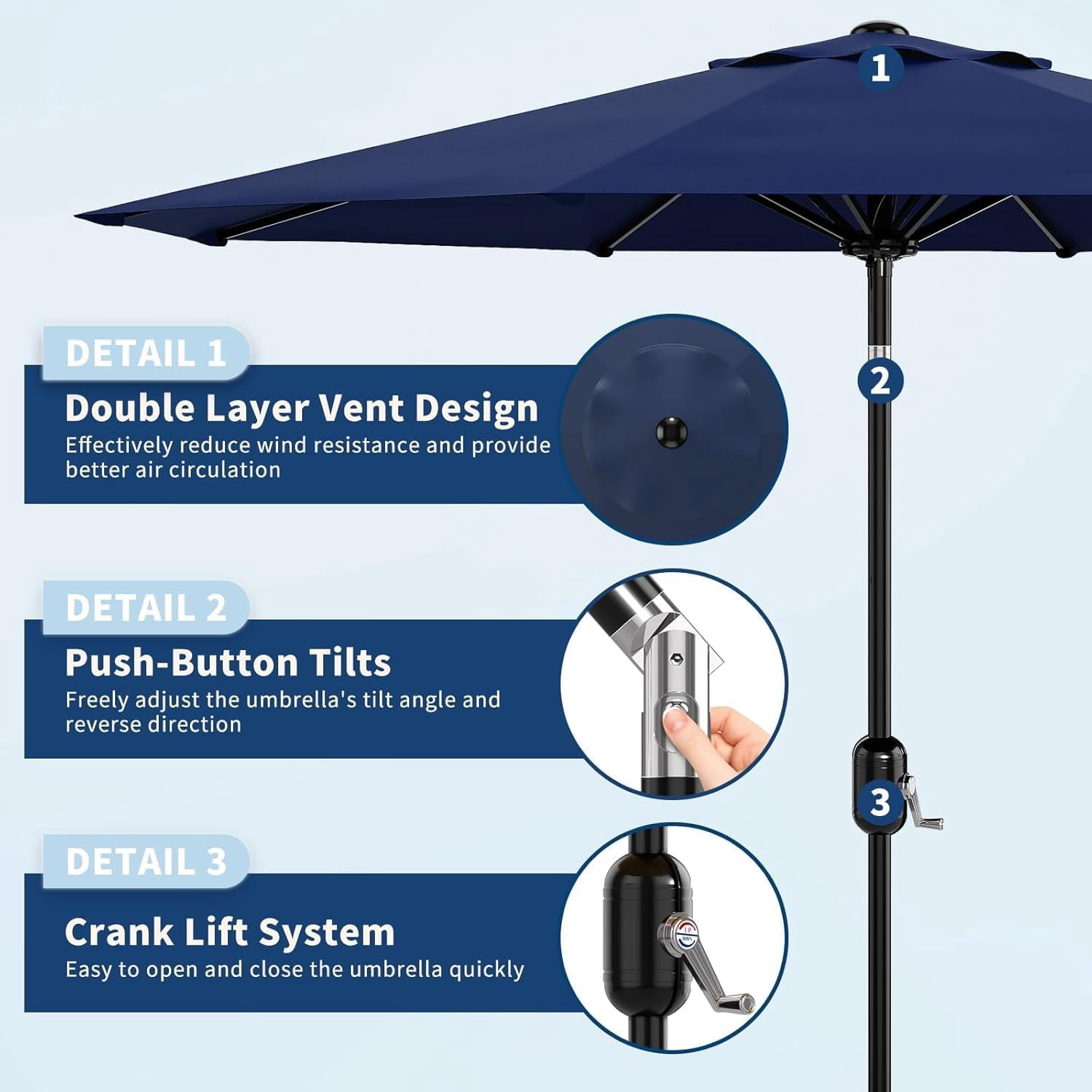 10FT Patio Umbrella Outdoor, Market Table Umbrella with Crank Lift & Push Button Tilt, UV 50+ Waterproof Canopy, 8 Steel Ribs for Pool, Deck, Yard, Garden