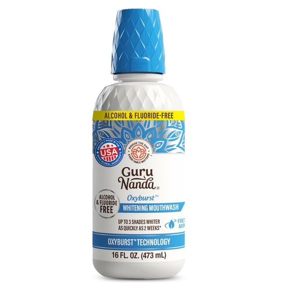 GuruNanda Oxyburst Teeth Whitening Mouthwash – Alcohol & Fluoride Free, with Hydrogen Peroxide & 7 Essential Oils, Value pack for Regular Use, Wild Mint, 16 oz