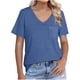 thumbnail image 2 of Puntoco Blusas cortas de liquidación para mujer, blusa informal de manga corta con bolsillos sólidos y escote en V para mujer, 2 of 5