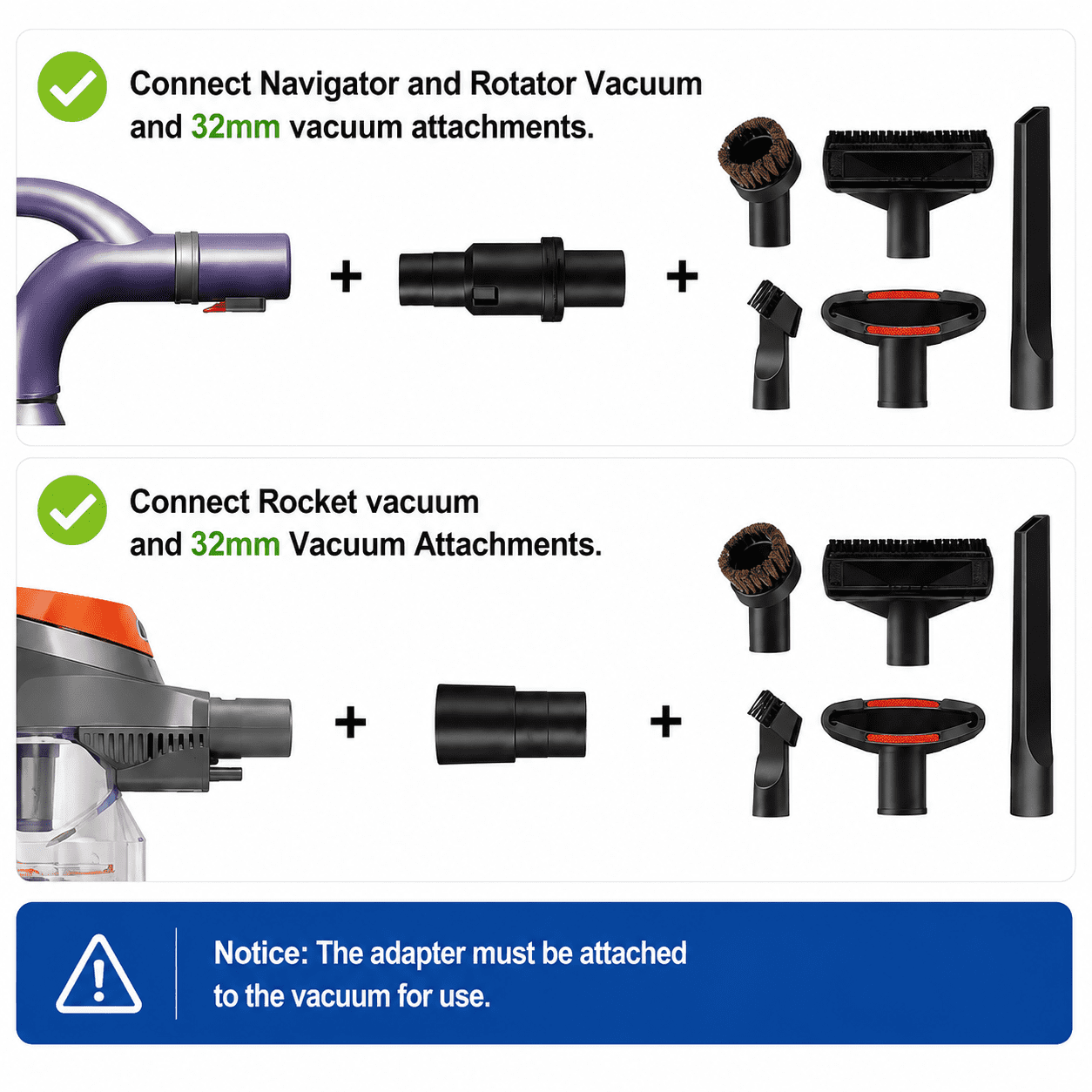 Vacuum Attachments Compatible with Shark Navigator Lift-Away NV360 NV352 NV356E, NV501 & Rocket HV301 HV322 Vacuum, 1 1/4" Accessories Kit with Adapter for Home, Car Interior Cleaning