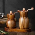 thumbnail image 2 of Hand Acacia Wood Pepper Grinder Set Vase Shape Black Pepper Grinder with Base Adjustable Ceramic Core Salt Shaker Grinding Tools, 2 of 6