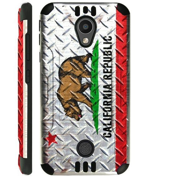 WORLD ACC Silver Guard Phone Case Compatible with Coolpad Legacy SR | Legacy S Brushed Metal Texture Hybrid TPU Cover (California Flag Crosshatch)