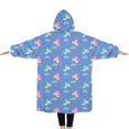 thumbnail image 2 of Oversized Wearable Blanket Hoodie,Blue Cartoon Unicorn Rainbow Cloud Pattern Sherpa Blanket Hoodie with Super Pockets,Super Warm Fuzzy Pullover for Women & Men, 2 of 6