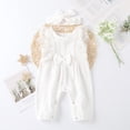 thumbnail image 2 of Douhoow 0-24 Months Baby Girl Cotton Linen Romper Sleeveless Round Collar Jumpsuit Headdress, 2 of 8