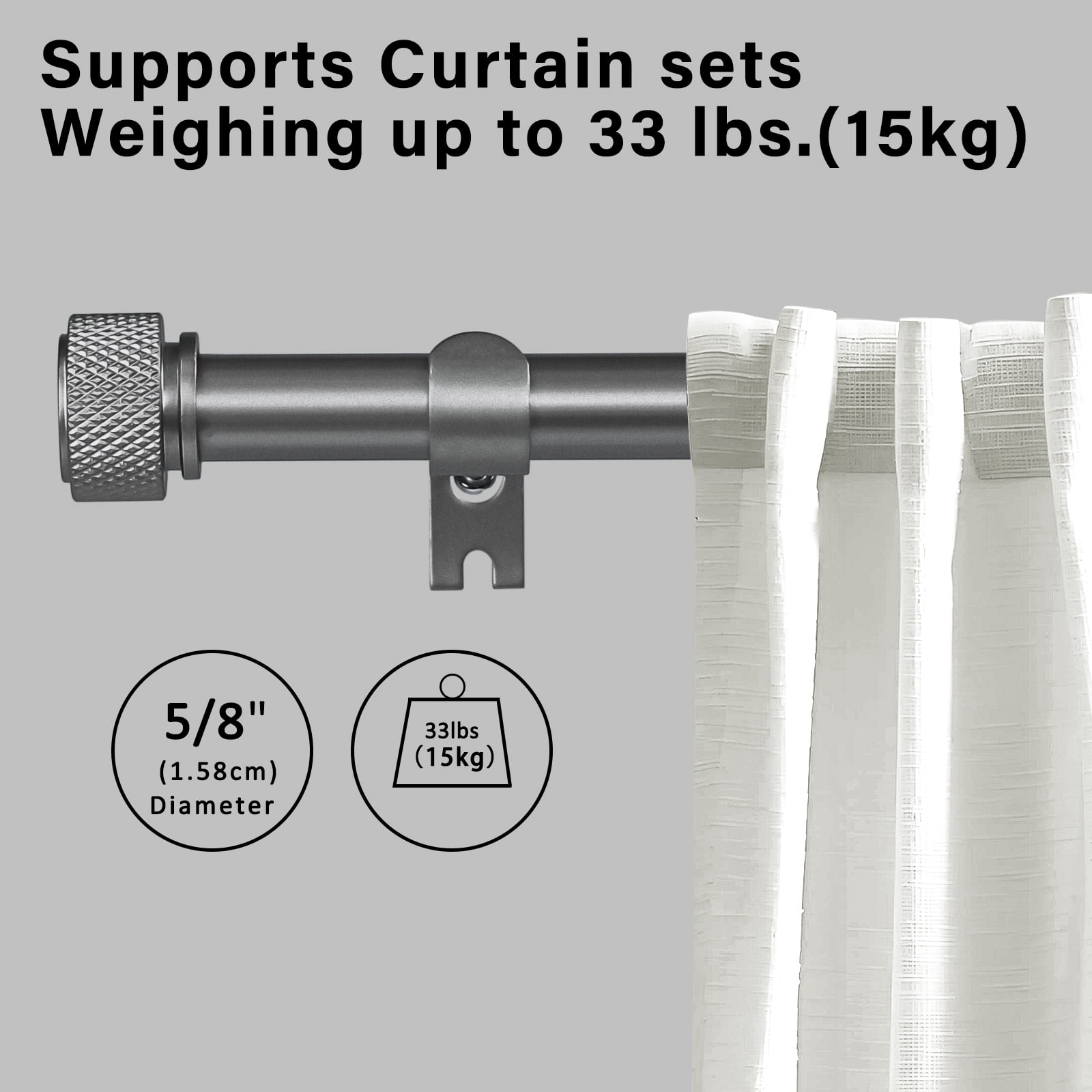 Ridicili 5/8 Inch Adjustable Single Drapery Curtain Rod Set with Rhombus Cylinder Finials, 28"-48", Gun Metal