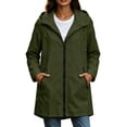 thumbnail image 2 of BRGZLK Long Rain Jacket for Women Zip Up Lightweight Waterproof Raincoat with Hood Outdoor Windbreaker Trench Coats with Pockets for Hiking Travel Army Green S, 2 of 8