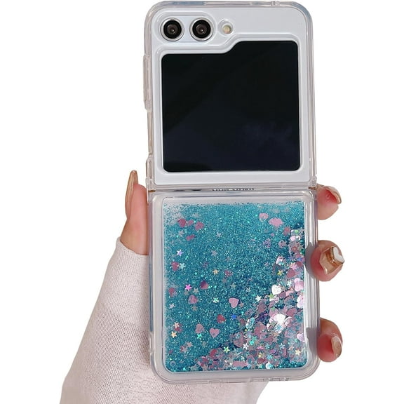 for Samsung Galaxy Z Flip 5 2023 Case,Glitter Case for Z Flip 5 Liquid Bling Sparkle Luxury Flowing Floating Quicksand Soft TPU Clear Case for Galaxy Z Flip 5 5G Girls Women Blue