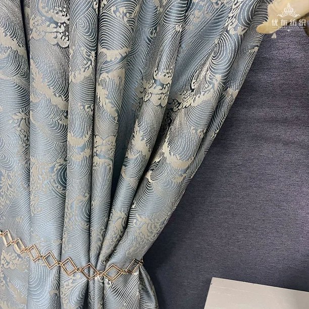 Classical New Chinese Jacquard Sea Tide Pattern High Precision Curtains Vertical Curtain Curtain with Three-dimensional Texture