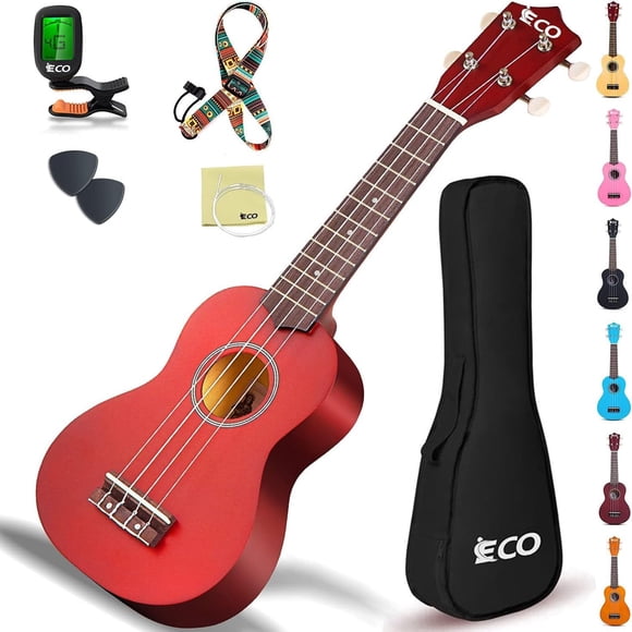 Soprano Ukulele Beginner Kit Adult 21 Inch Ukelele w/Songbook, Case, Strap, Tuner, Strings, Picks - Mahogany