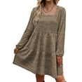 thumbnail image 4 of Vestido de Manga Larga Cuello Cuadrado Color Puro Diseño Escalonado Manga Puff Mujer Vestido Túnica de Verano para Fiesta Oficina Café XL, 4 of 6