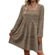 thumbnail image 4 of Vestido de manga larga, cuello cuadrado, color puro, diseño escalonado, manga abombada, vestido de túnica de verano para mujer, para fiesta, oficina, café L, 4 of 6