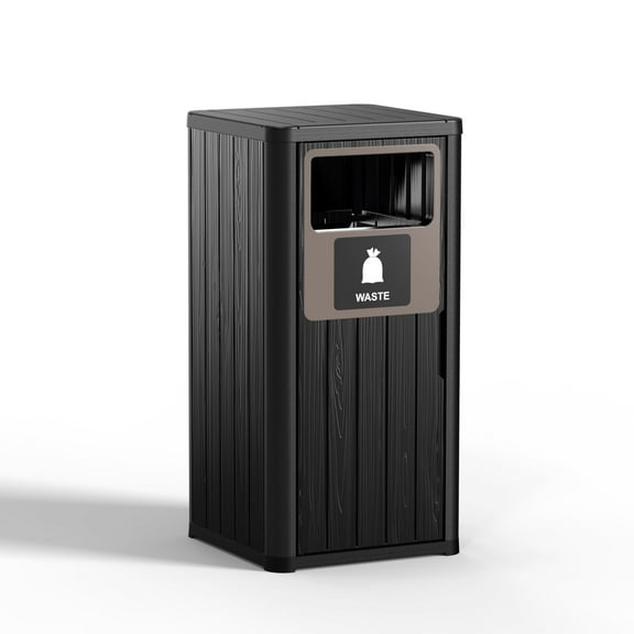 22 Gallon Outdoor Single Barrel Trash Can, Waterproof Resin Garbage Can Waste Bin for Patio, Garden,Porch, Backyard,Kitchen, Black