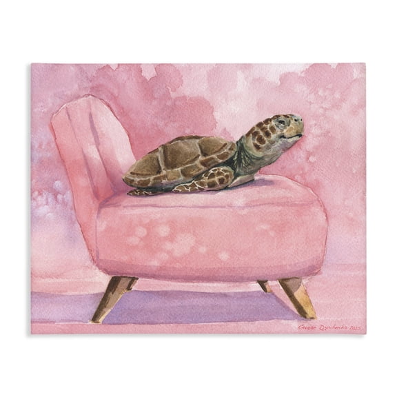 Stupell Industries Rustic Lodge Happy Turtle on Pink Chair Canvas Art, 20 x 16, by George Dyachenko