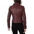 thumbnail image 3 of Women's Genuine Burgandy Red Lambskin Leather Jacket Motorcycle Slim fit Biker Jacket W285, 3 of 4