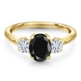 thumbnail image 3 of Gem Stone King 10K Yellow Gold Black Sapphire and White Moissanite Engagement Ring for Women | 2.12 Cttw | Oval 8X6MM | Gemstone September Birthstone | Size 6, 3 of 7