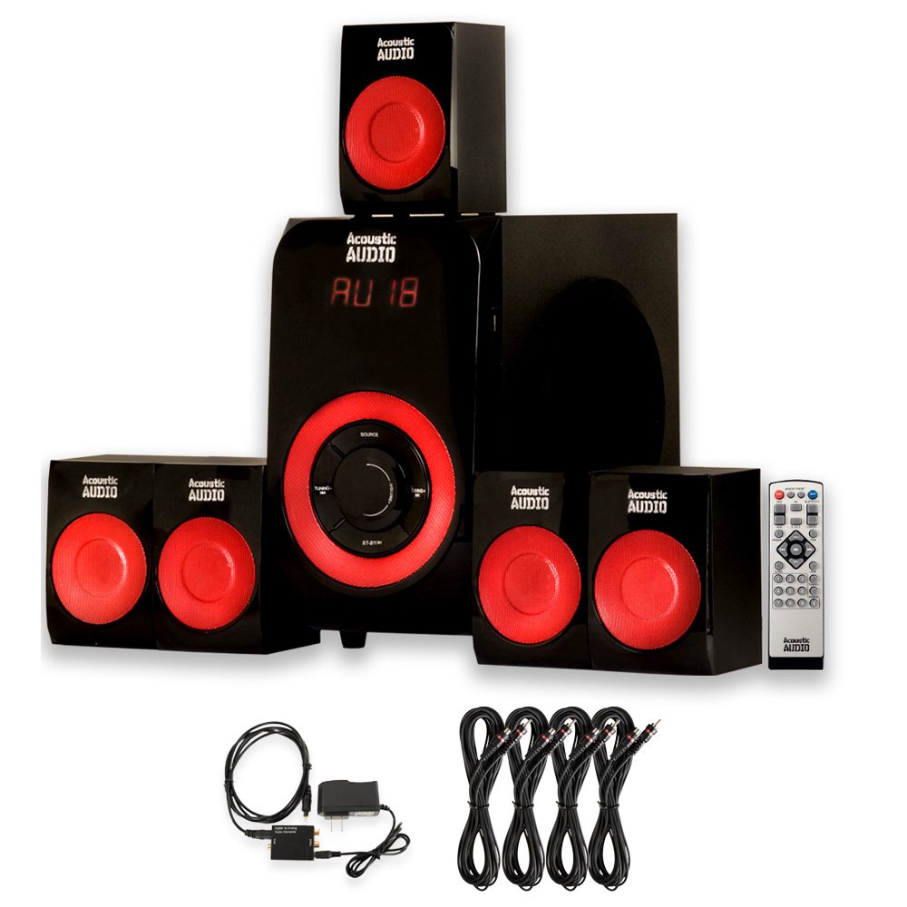 Acoustic Audio AA5180 Home 5.1 Bluetooth Speaker System with Optical