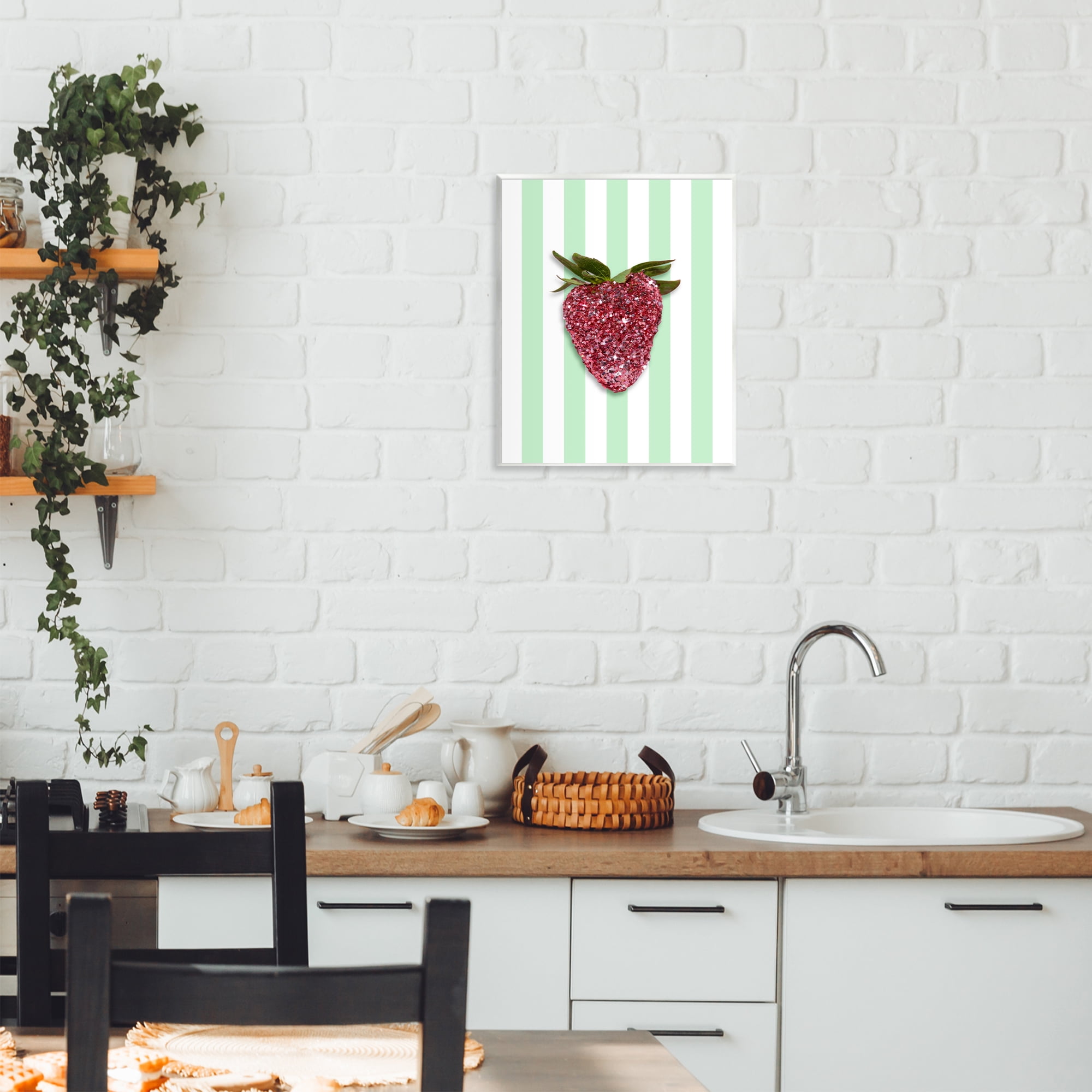 Stupell Industries Glimmer Cherry on Green Stripes Wall Plaque Art, design by LISH Creative