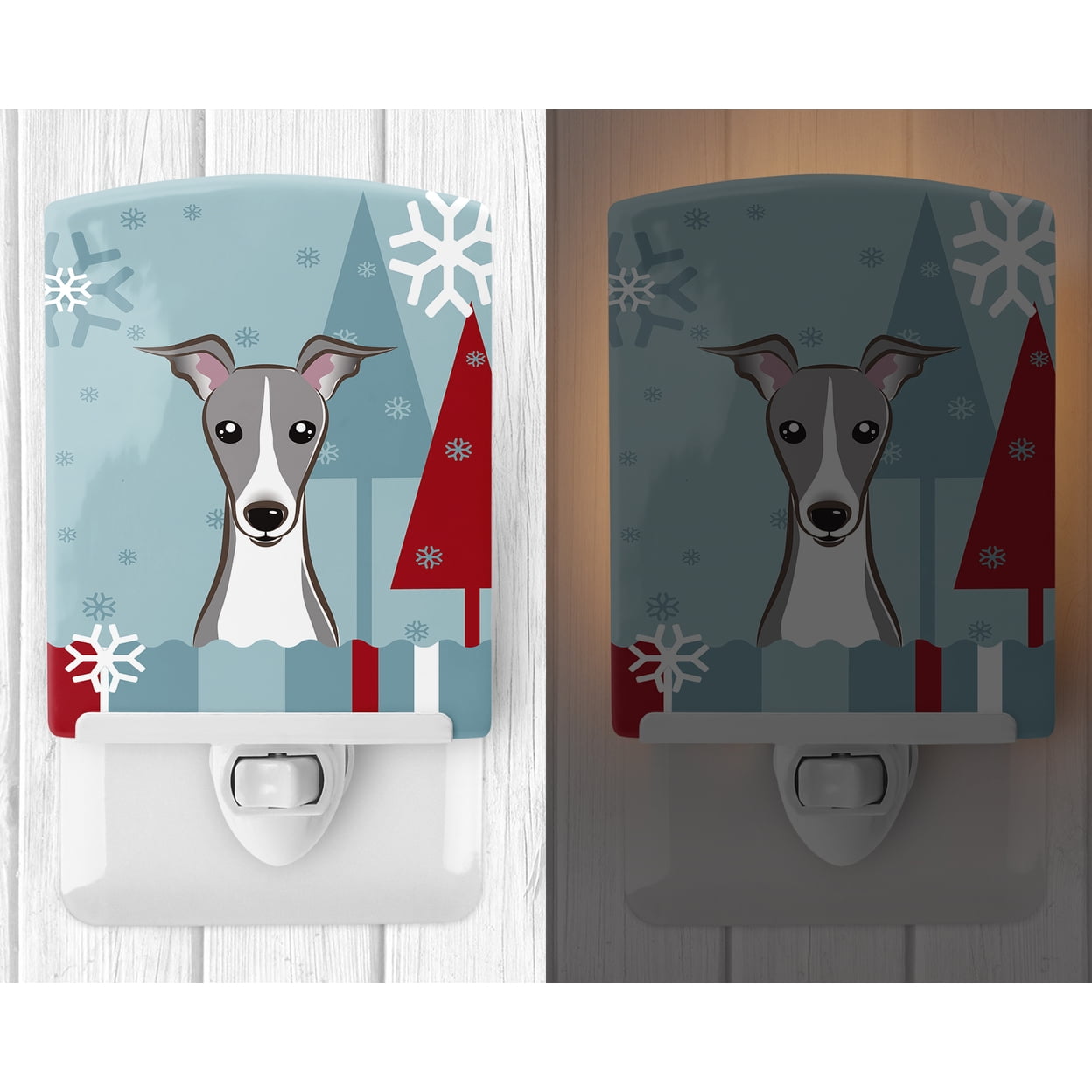 Caroline's Treasures BB1732CNL Winter Holiday Italian Greyhound Ceramic Night Light, 6x4x3", multicolor