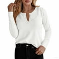 thumbnail image 2 of Lenpel Long Sleeve Tops for Women Trendy Notched V Neck Solid Color Textured Knit T Shirts Casual Loose Tee Blouses(White,X-Large), 2 of 4