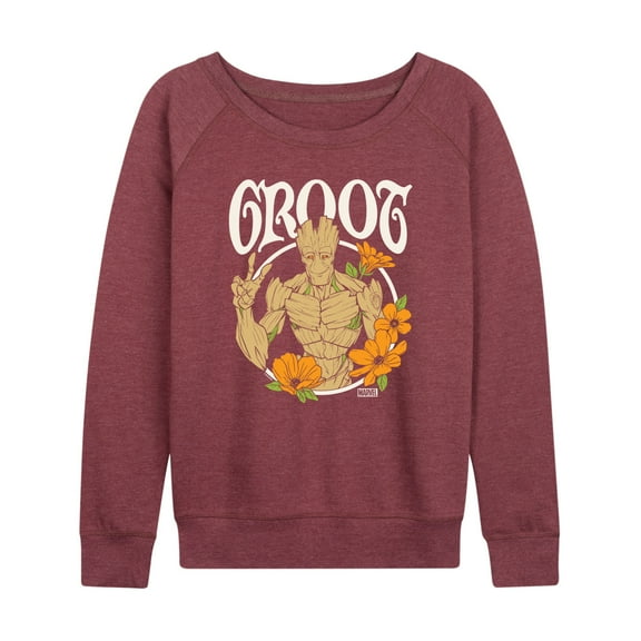 Marvel Guardians of the Galaxy - Groot Peace Flowers - Women's French Terry Pullover Long Sleeve Shirt