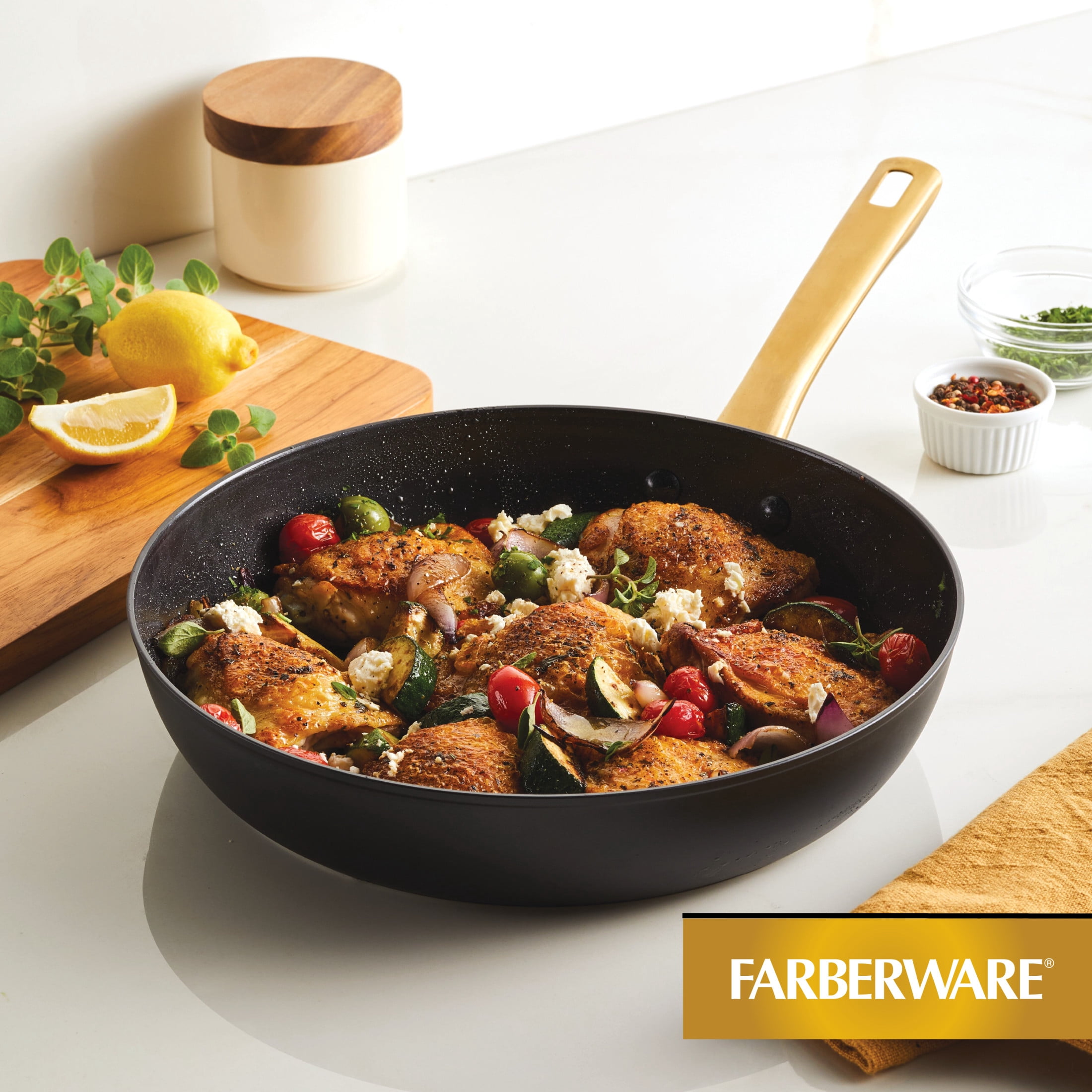 Farberware Forged Induction 12.25 Inch Ceramic Nonstick Frying Pan, Dishwasher Safe and Oven Safe to 500°F, Black