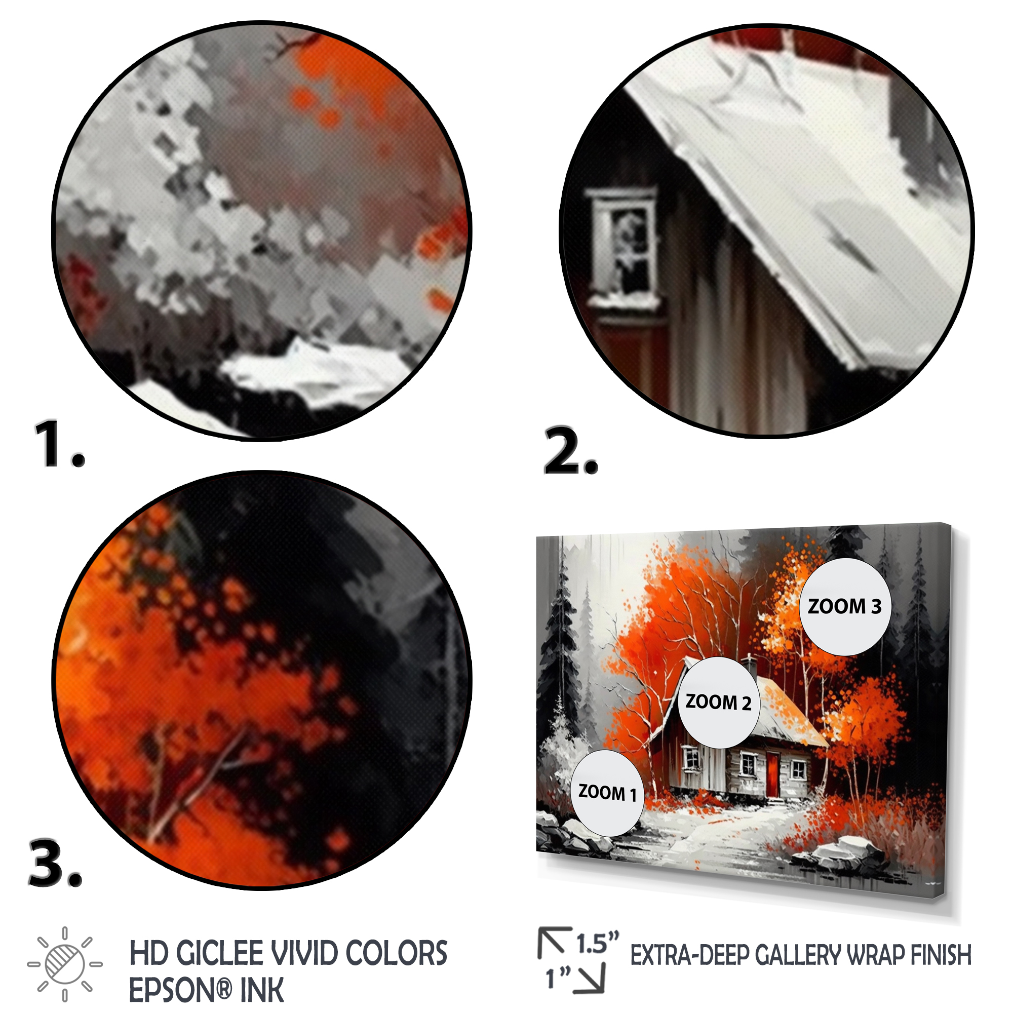 Designart Monochrome Orange Cottage In Winter IX Canvas Wall Art