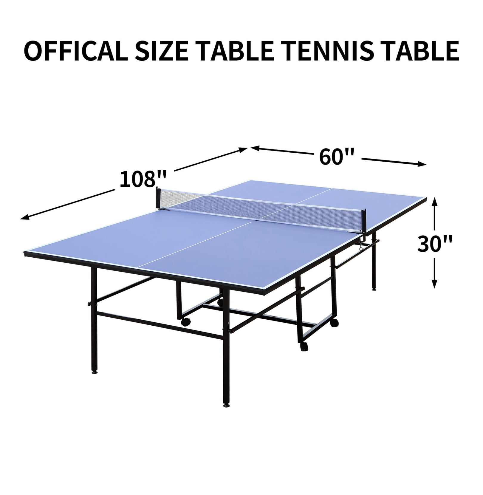 9ft Mid-Size Table Tennis Table Foldable & Portable Ping Pong Table Set for Indoor Games with Net, 2 Table Tennis Paddles and 3 Balls