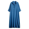thumbnail image 5 of Guieoi Womens Dresses Fall Plus Size Loose Casual Shirt Dress Relaxed-Fit Long-Sleeve Collared Ankle-Length Dress Blue XXL, 5 of 5