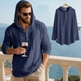 thumbnail image 4 of Tops for Men Hooded Drawstring Half Button Beach Casual Long Sleeved Pullover Sweatshirt Mens Coats Navy L, 4 of 5