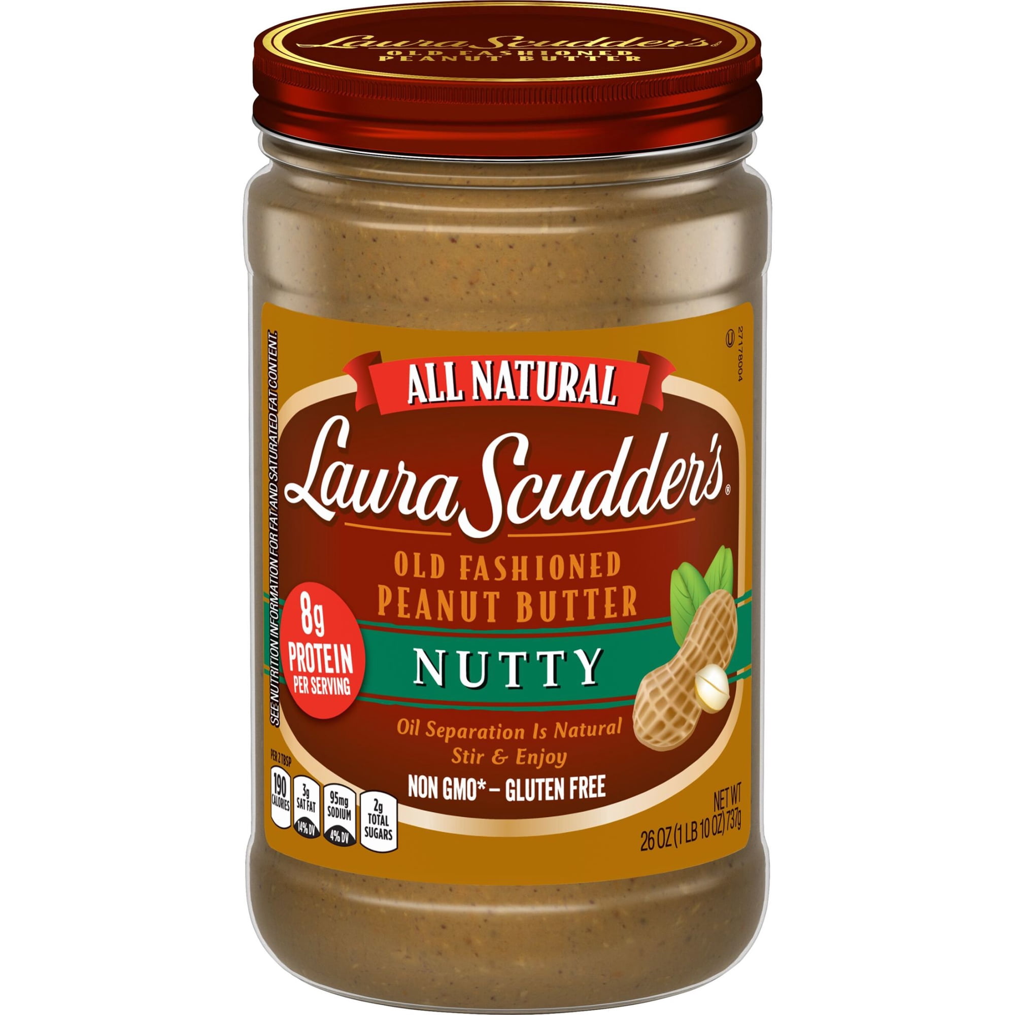 Laura Scudder's All Natural Nutty Peanut Butter, 26 oz Jar