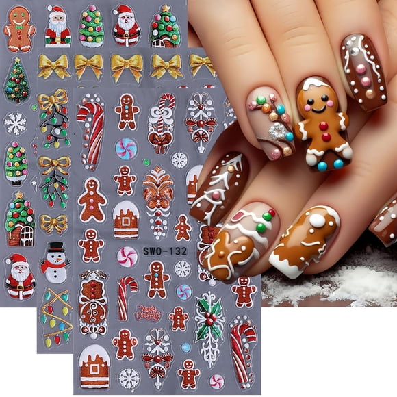 Calcomanías para Uñas GCSQW Navidad 3PCS con Relieve