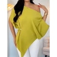 thumbnail image 5 of Women's Off Shoulder Asymmetrical Tops Dressy Dolman Sleeve Ruched Going Out Blouse Dress Top Matcha Green L, 5 of 9