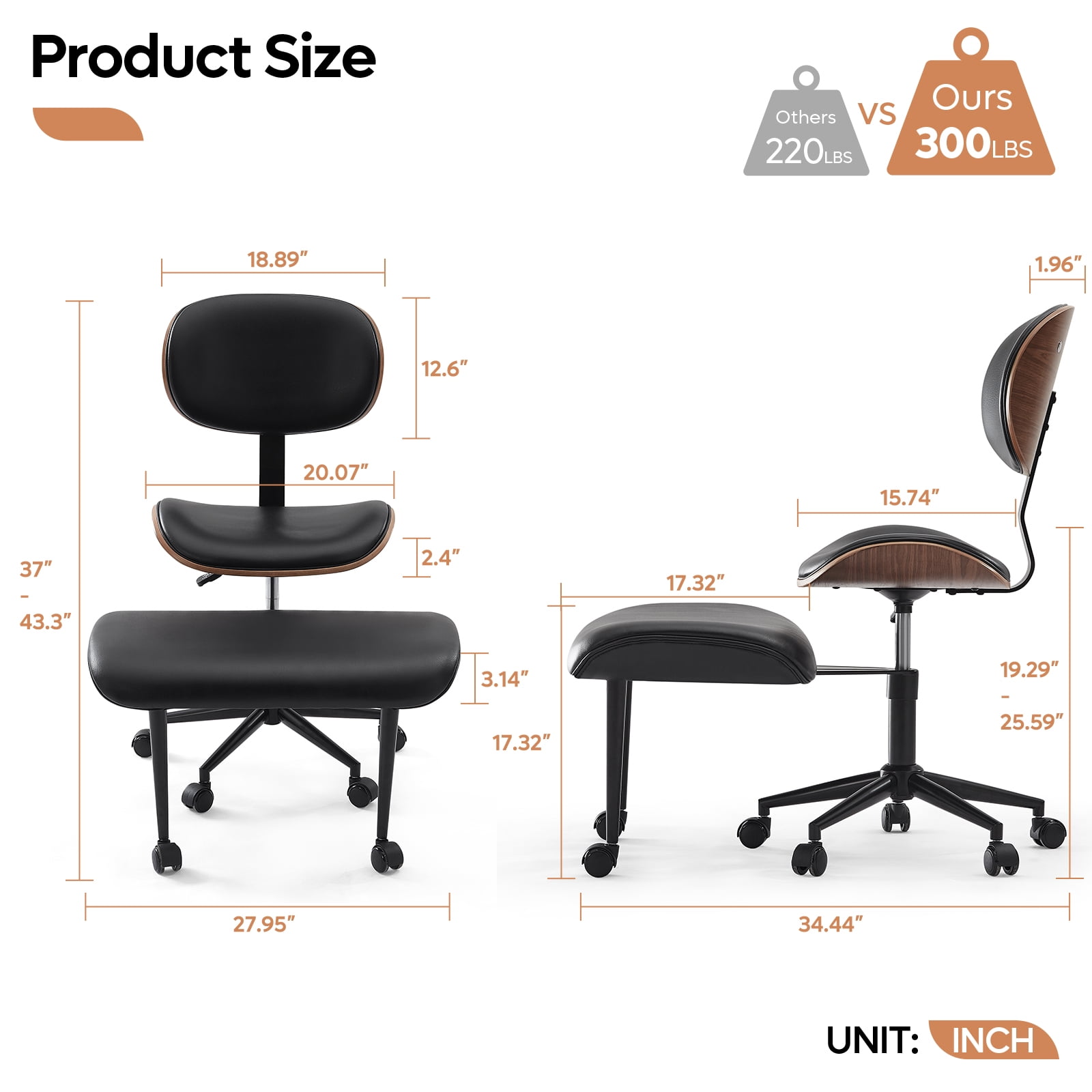 Bestier Ergonomic Cross Legged Office Chair, Wide Seat Armless Criss Cross Desk Chair, 360 Swivel Adjustable Height Computer Chair , Black PU leather Chair for Home Office, Meditation & ADHD