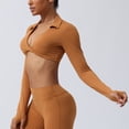 thumbnail image 4 of Women's V Neck Sports Bras Workout Running Athletic Bra Long Sleeve Crop Tops Metamorph Sienna Twist Deep V Workout Cropped T Shirt Top with Compression for Yoga Pilates Gym Outfit, 4 of 7