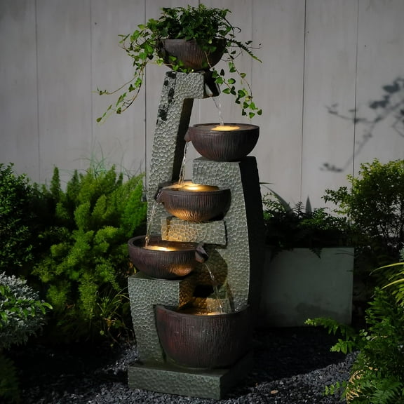 47.5" H Water Fountain Outdoor with LED Lights & Pump, 5-Tier Cascading Outdoor Fountain for Garden,Patio,Porch,Backyard,Home Art Decor Gifts for Housewarming