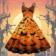 thumbnail image 2 of HNMKIU Robe de Soirée Rétro Années 1950 pour Femme, Sans Manches, à Imprimé d'Halloween, Élégante Évasée en Ligne A, Orange, TTG, 2 of 3
