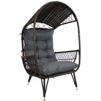 Sunnydaze Shaded Comfort Steel Wicker Outdoor Egg Basket Chair, Gray