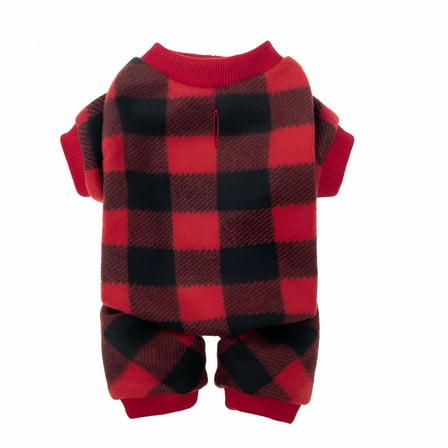 TELOLY Cotton Buffalo Plaid Dog Clothes Puppy Pajamas Pet Apparel Cat Onesies Jammies Doggie Jumpsuits, Pet Pajamas for Dogs Red Plaid Sweaters Soft Clothes