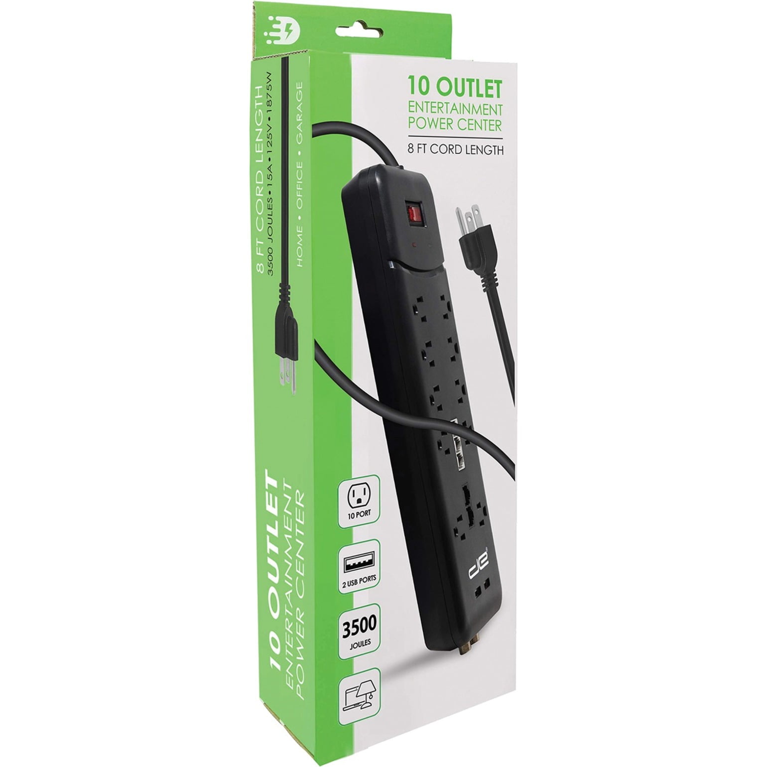 10-Outlet Heavy-Duty Surge Protector Power Strip  (Black; 8-Foot Cord)