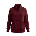 thumbnail image 6 of Ohufall Warm Winter Casual Wear Women's Corduroy Sweatshirt, 1/4 Snap Mock Neck Long Sleeve Oversized Pullover Top With Pockets, 6 of 6