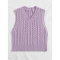 thumbnail image 5 of Hotian Women Cable Knit Sweater Vest V Neck Pullover Purple XL, 5 of 6