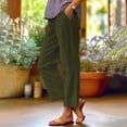 thumbnail image 2 of Siilsaa Cropped Linen Pants Women Summer Elastic Waist Straight Leg Plus Size Crop Pants Casual Beach Trousers with Pockets Green,2XL, 2 of 5