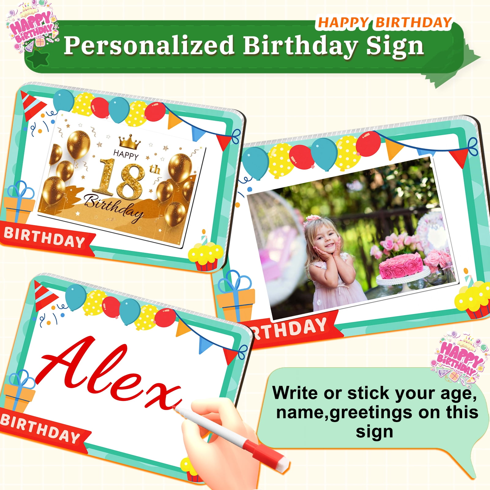 Yalumo Happy Birthday Yard Sign with Stakes, 16pcs Personalized Happy Birthday Yard Sign Colorful Weatherproof Birthday Lawn Sign for Outdoor Yard Decorations Garden Party