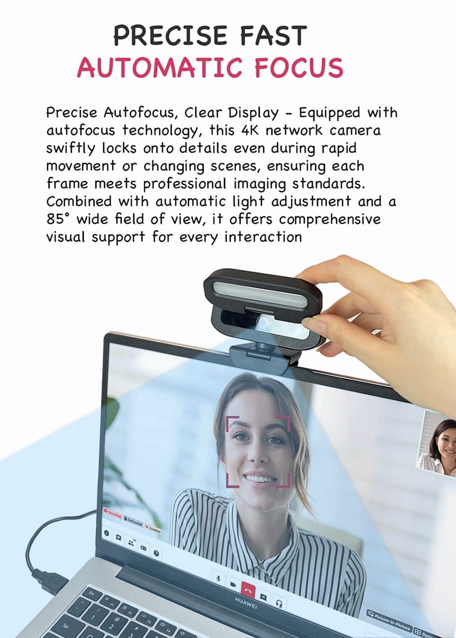 4K USB Webcam with Fill Light, Halloween Gift, -and-Play, Autofocus Streaming Camera