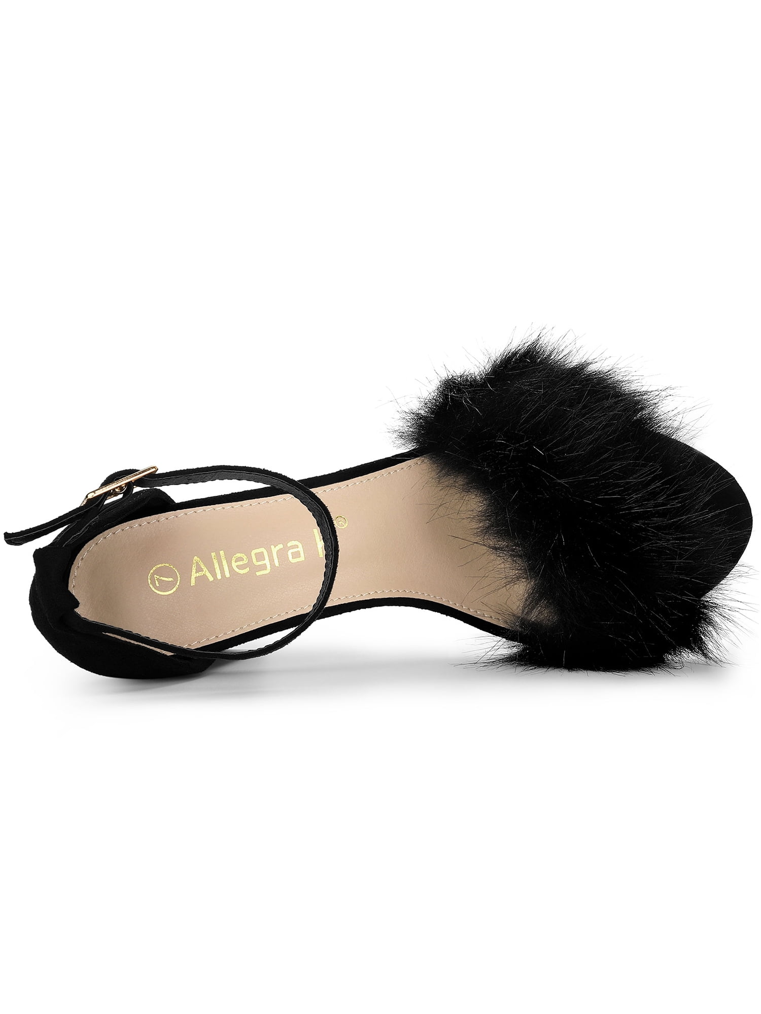 DARING DIVA Women's Ankle Strap Faux Fur Block Heels Beige Sandals for Wear Black 8
